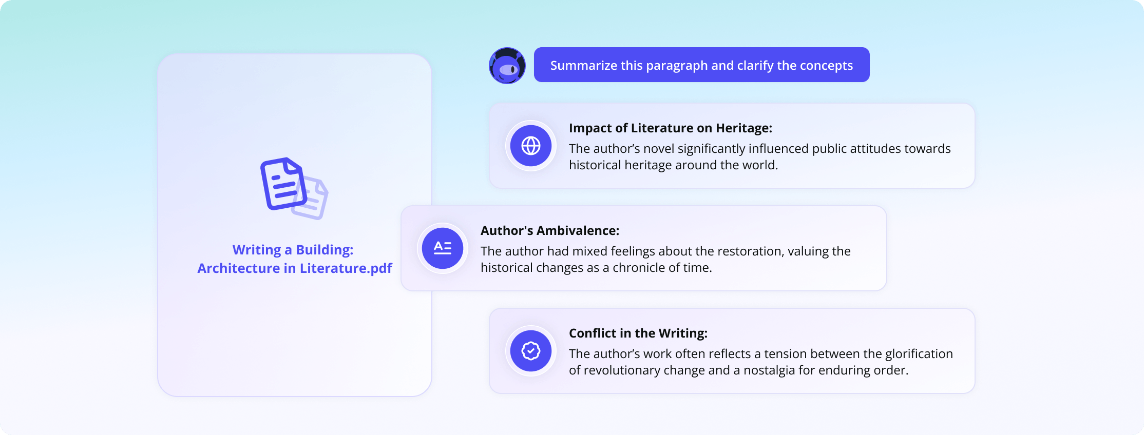 Clarify concepts and summarize texts for you